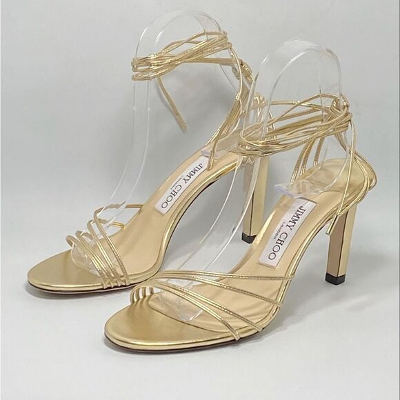 Jimmy Choo Antia Metallic Leather Ankle-Tie Sandals size 37.5 - Picture 3 of 12